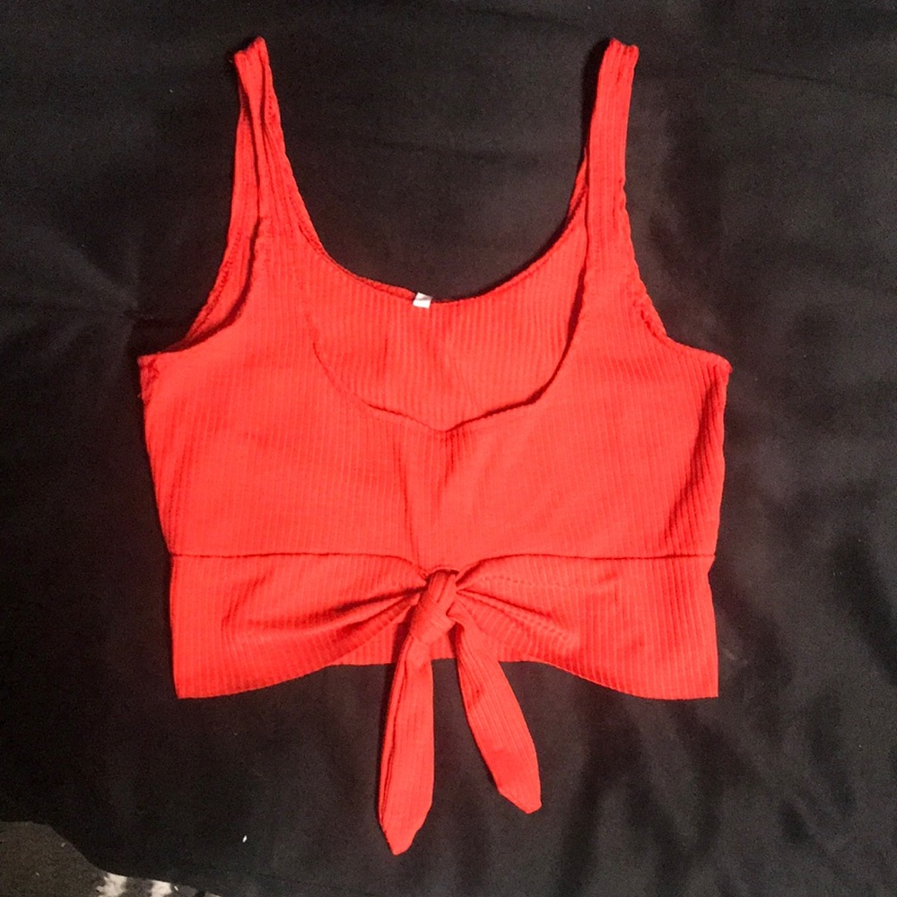 Red Ribbed Tank Top